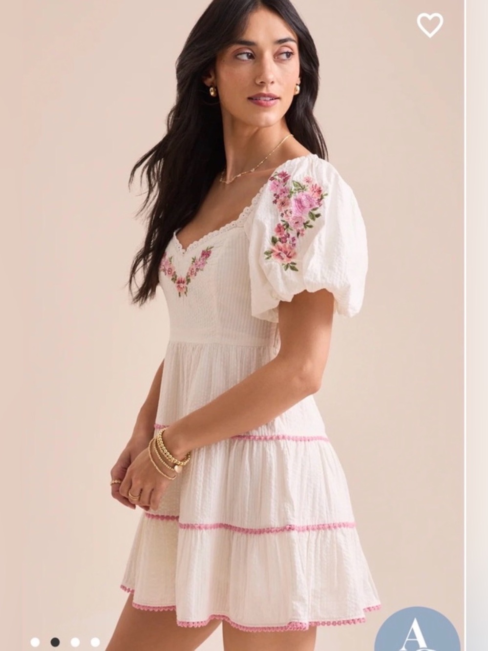Altar'd State White Mini Dress with Pink Trim - Picture 2 of 11